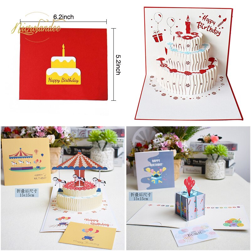 NICROLANDEE 3D Pop-Up Birthday/Greeting Cards Handmade Birthday Party Postcards Card with Envelopes for Your Loved Ones