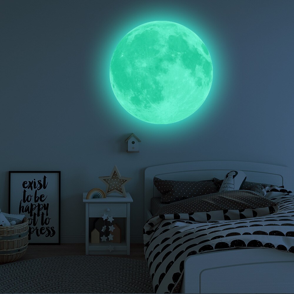 Glowing Moon Wall Stickers Home Decor Glow In The Dark Sticker Vinyl Babyroom Bedroom Living Room Decoration: Green Green Light / 40cm