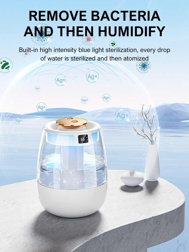 USB Humidifier Portable Dual Nozzle Cold Fog Bedroom Silent Humidifier Intelligent Digital Display Air Humidity 1.3L Water Tank