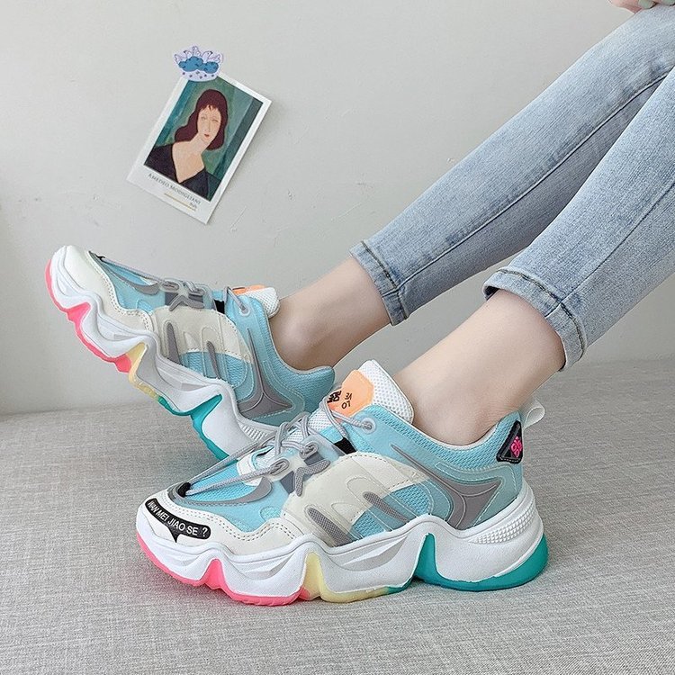 Nausk kvinder platform sko kvinder flade casual sko regnbue jelly sål behagelige åndbare sneakers sko