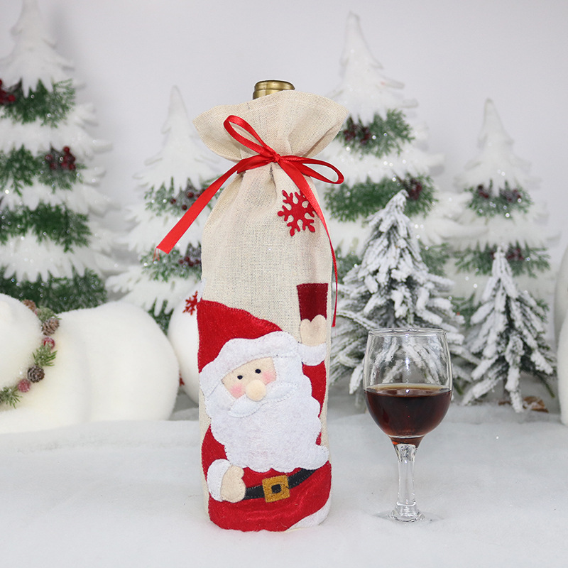 1 stk xmas champagne vinflaske deksel vinflaske pose med snømann julenissen elg mønster: Julenissen