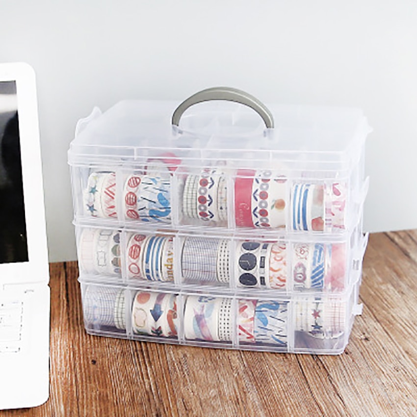 18/30 nät tre lager plast förvaringslåda barn diy scrapbooking brevpapper behållare transparent hantverk papper arrangör
