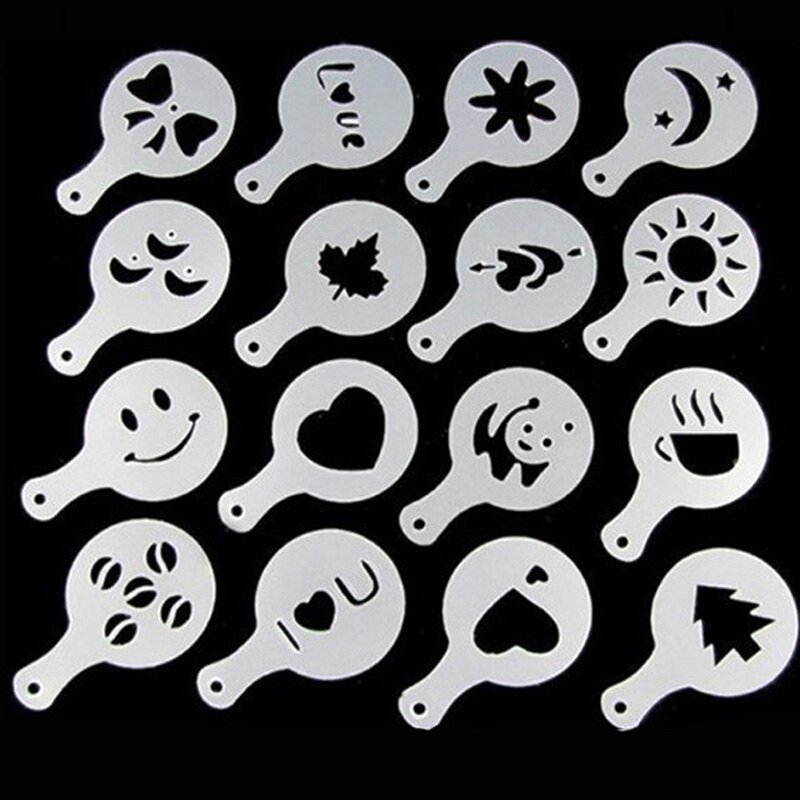 16 Stks/set Plastic Cafe Schuim Spuiten Template Barista Stencils Decoratie Tool Garland Mold Fancy Koffie Afdrukken Bloem Model: Default Title