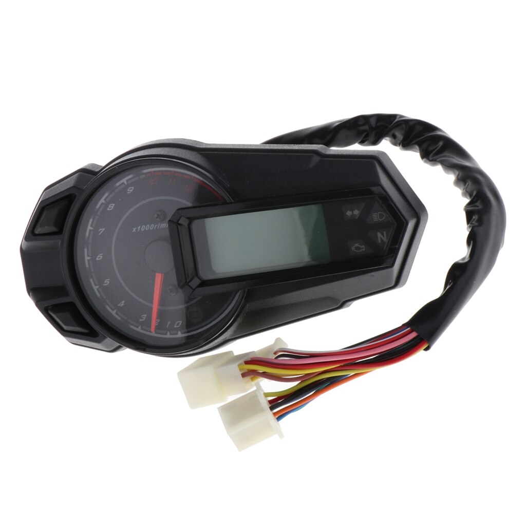 Motorcycle Digital Light LCD Speedometer Odometer Tachometer Gauge, Kmh Instrument, N1-6 Adjustable