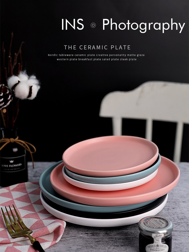 Matte Ceramic Plate Steak Dish Lunch Tray Salad Dish for Food Photography Shooting Background Photo Studio Adornment Fotografia