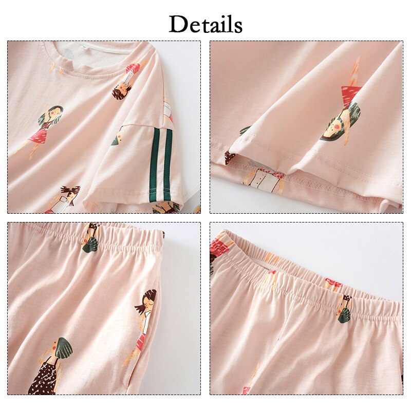 Juli's lied casual katoenen nachtkleding dames pyjama sets korte mouwen nachtkleding meisjes shorts ronde hals cartoon bedrukte pyjama