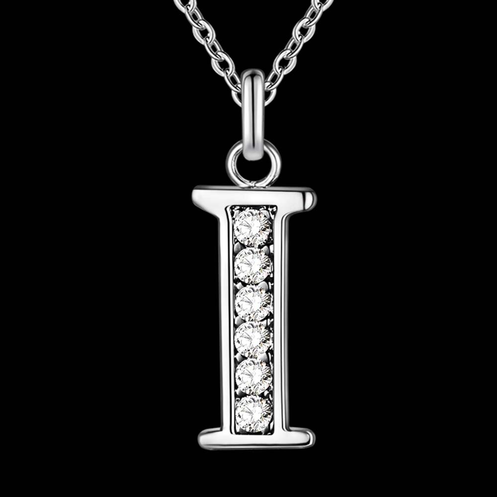 Letter A-S silver plated Necklace, Stamp 925 silver jewelry Pendant /XYLQNNAG XYLQNNAG: I