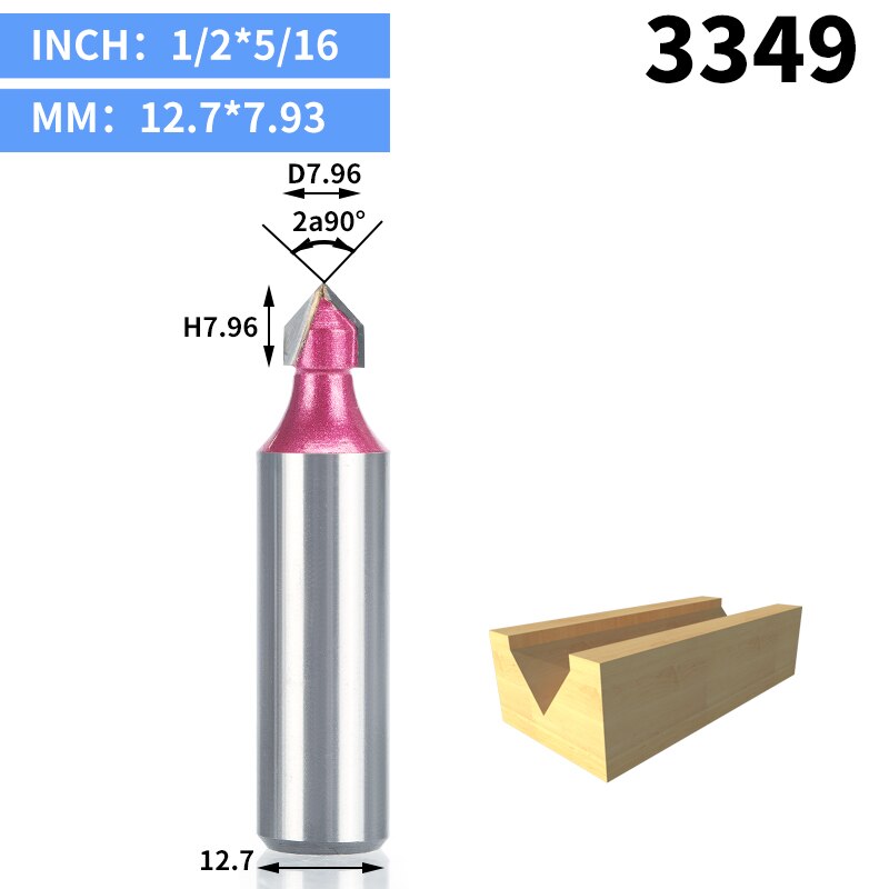 HUHAO 1 Uds 1/2 "1/4" vástago fresas de enrutador de grado Industrial para madera 90 Deg V tipo ranurado cortador de tungsteno herramienta de tallado de carpintería