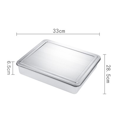 Narrow-Sided Rectangular Plate 304 Stainless Steel Deepened Flat-Bottomed Steamed Cake Pan Baking Pan Cooked Food Tray With Lid: R