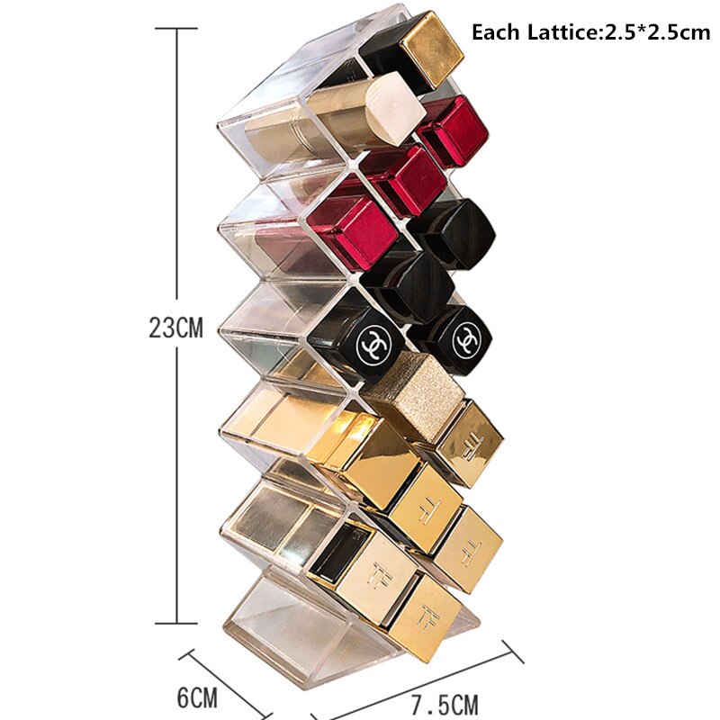 48/32/16 Lattices Plastic Lipstick Organizer Standing Makeup Storage Rack Table Lip Gloss Holder Transparent Cosmetics Container