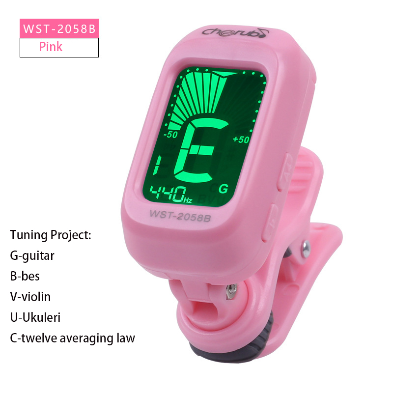 Folk Acoustic Guitar Tuner Violin Ukulele Bass Electronic Tuning Tuner Stringed Musical Instrument Accessories Guitar Bass Tuner: pink