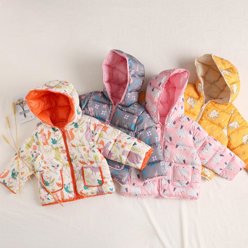 Winterjas Voor Kinderen 90% Katoen Cartoon Dier Patroon Warm Capuchon 2-6T Parka Unisex Kleding Bovenkleding