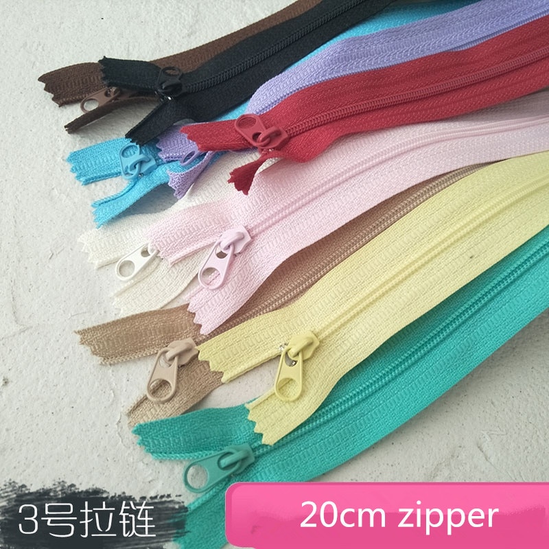 1Pc 20cm No. 3 zipper Closed Tail Nylon Round Head Zipper Strip Clothing Cushion Bag Handmade diy Accessories DX0006