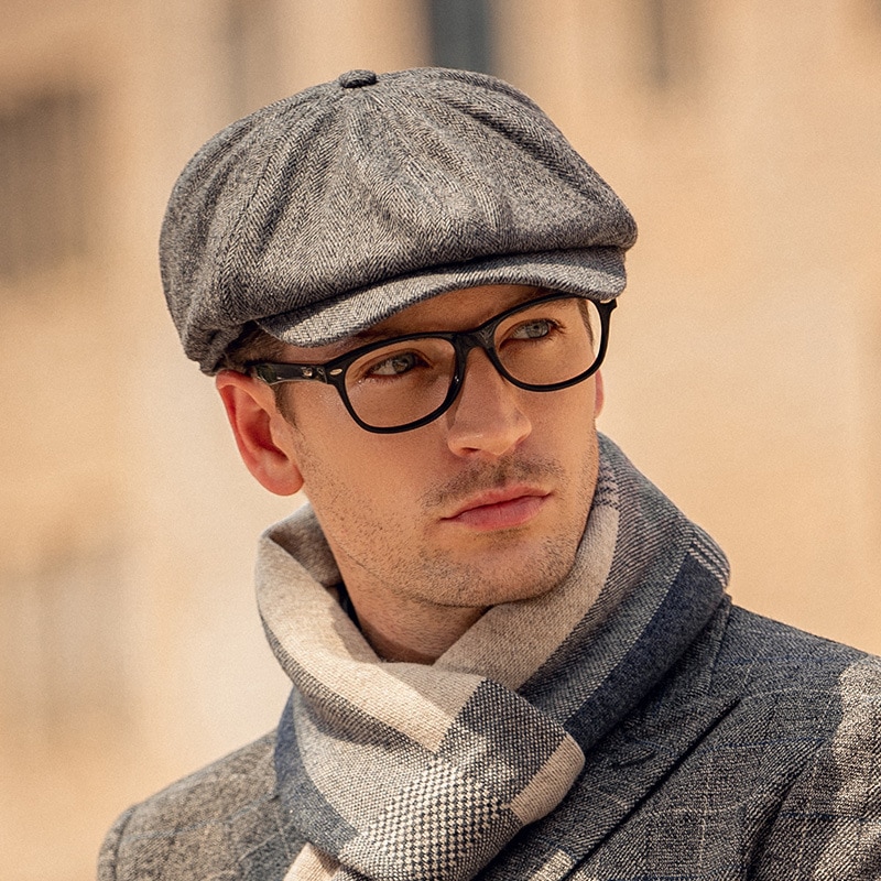 Boina plana Vintage para hombre y mujer, gorro de lana de ala corta, Boina gruesa para vendedor de periódicos, Primavera e invierno,