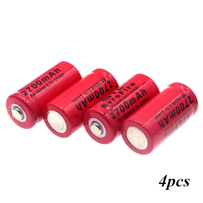 2700 mah uppladdningsbara 3.7v li-ion 16340 batterier  cr123a batteri för väggladdare med led-ficklampa för 16340 cr123a batterier: Guld-