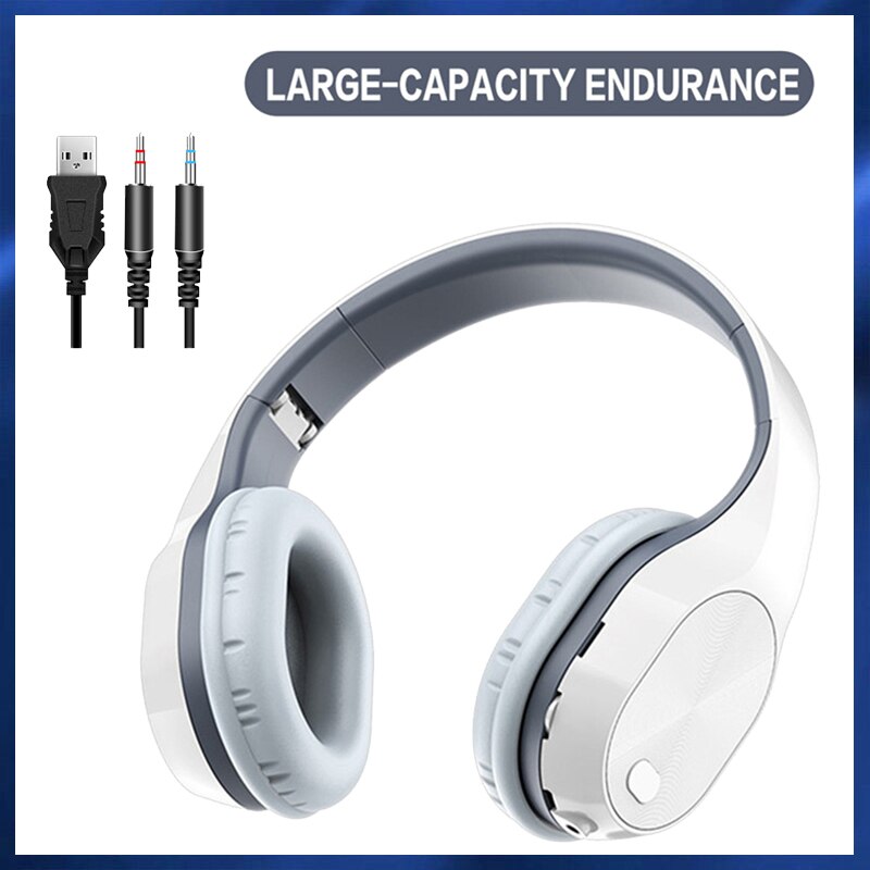 Foldable Wired Wireless Headphone 5.0 Bluetooth Wireless Earphones Stereo Earbuds Gaming Headsets With Microphone PC Laptop: white-grey