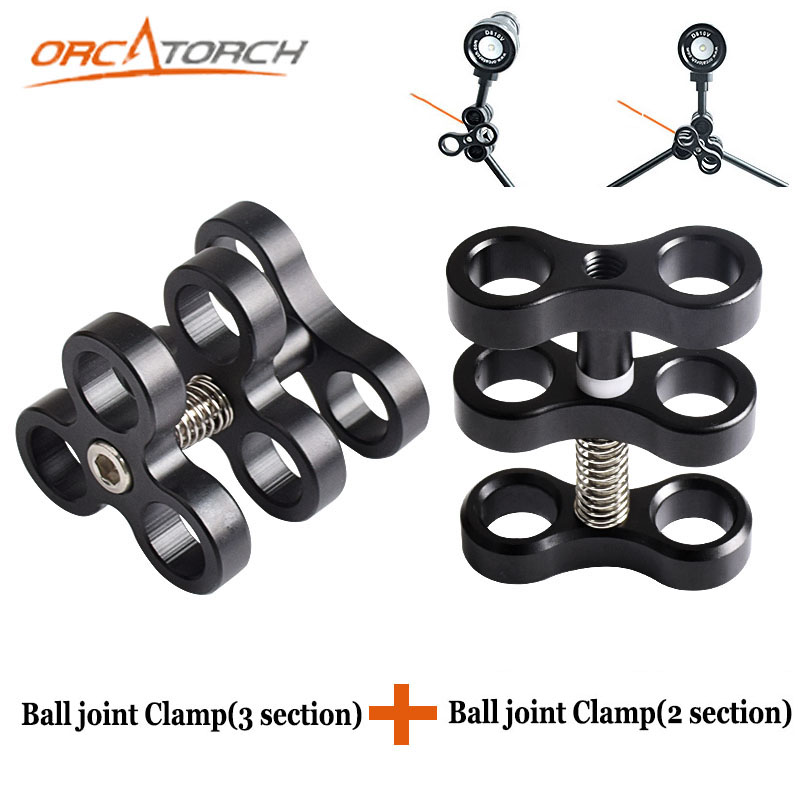 Aluminum 3 Section+2 Section Ball Joint Clamp Fill Light Lamp Holder For Diving Underwater Photography Torch