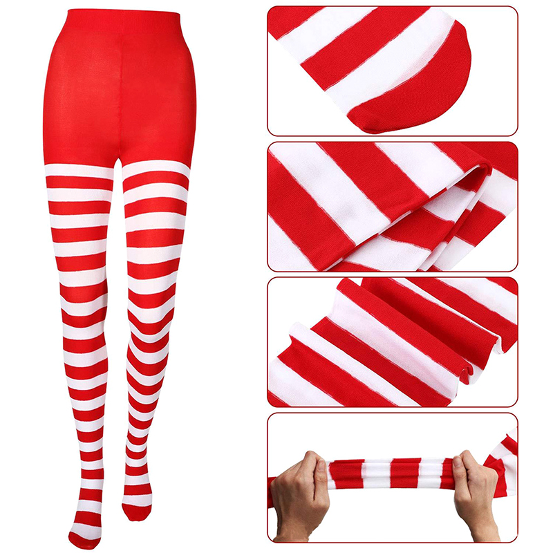 Medias a rayas rojas y negras para mujer, medias largas hasta el muslo para de Navidad, maquillaje, decoración de graduación, disfraz de Cosplay