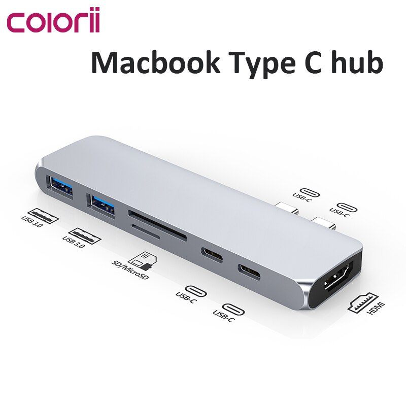 Dc701 hub usb c para hdmi usb um cartão sd micro cartão sd para macbook pro thunderbolt 3 docking duplo usb tipo c hub