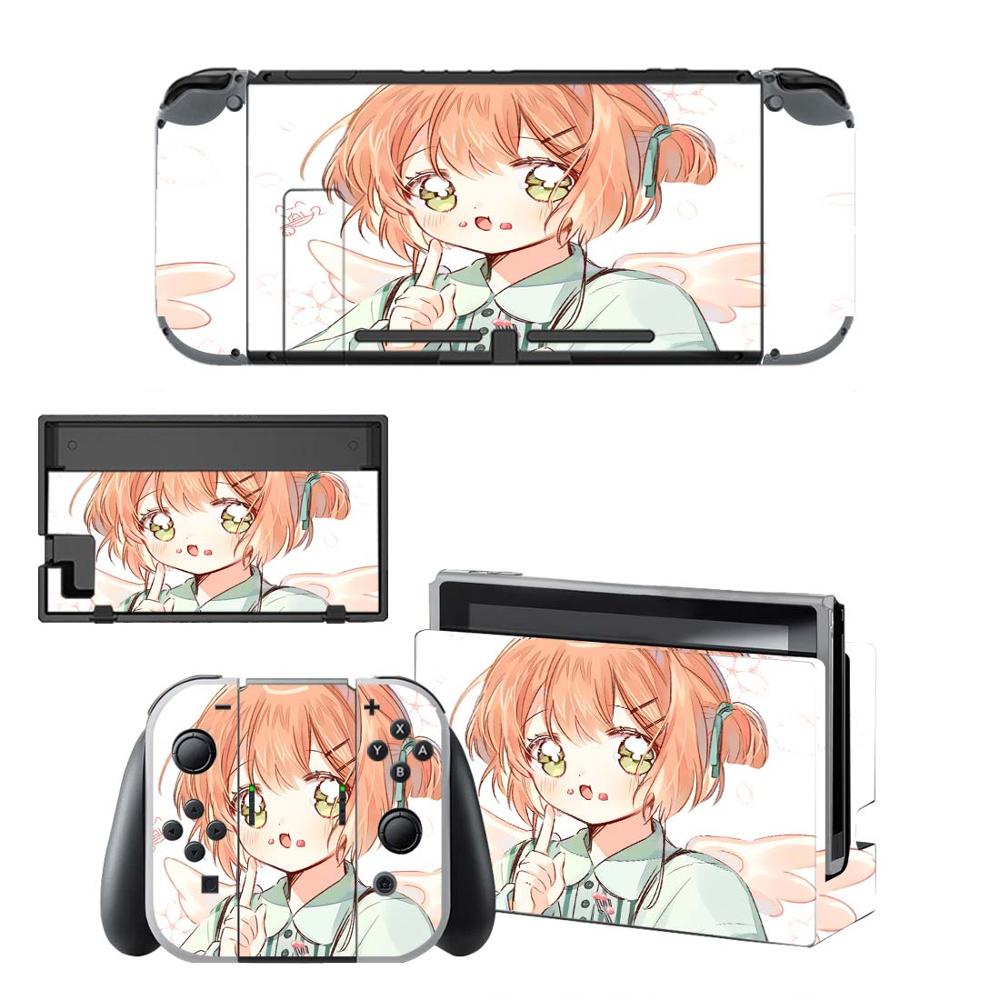 Pegatina protectora de piel de vinilo para consola Nintendo Switch NS, Captor Sakura Skins + controlador + soporte de soporte: KQBYSNS0130