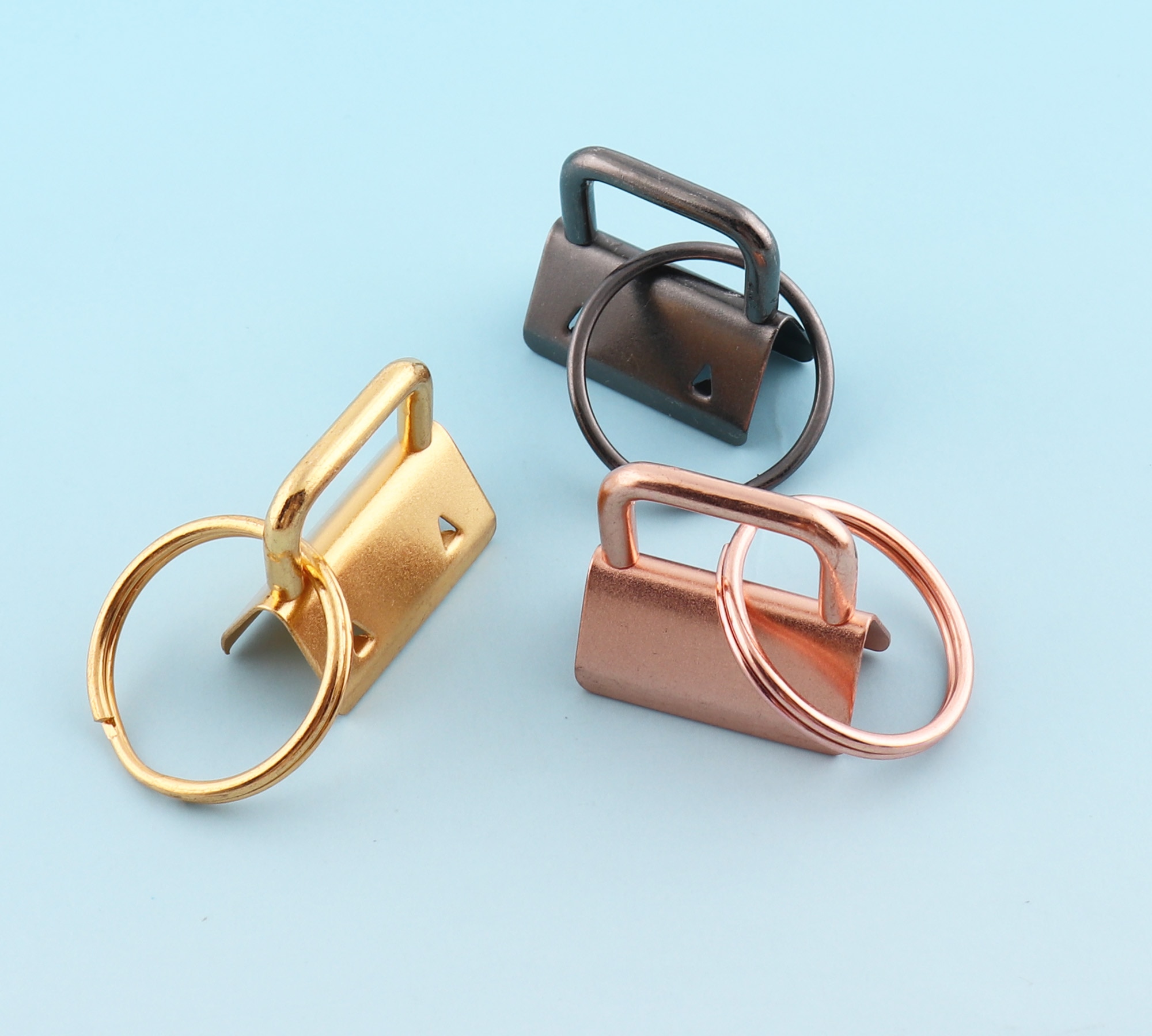 Rose gold Key Fobs Hardware with Keyrings 50sets 25mm Metal Ribbon End Cap Key Chains Webbing End clam Key Lanyard Clips
