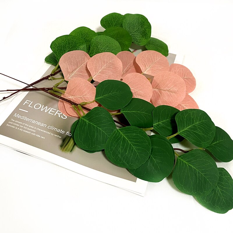 1 pçs folhas de eucalipto artificial hastes ramos eucalipto plantas artificiais para buquês de flores decoração do feriado do casamento vegetação