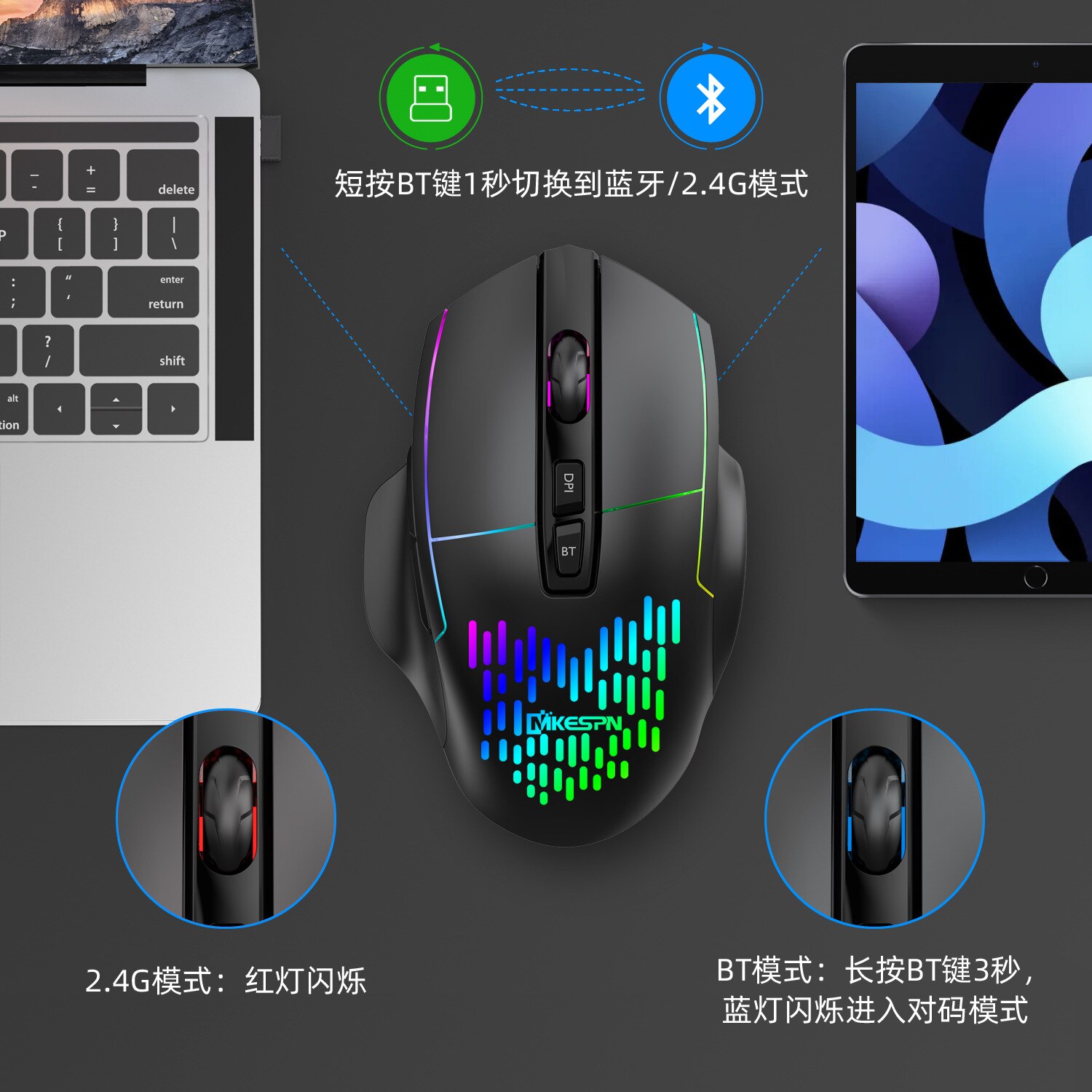Wireless Mouse Ergonomic Computer Mouse PC Optical Mause with USB Receiver 8 buttons 2.4Ghz Wireless Mice 1600 DPI For Laptop