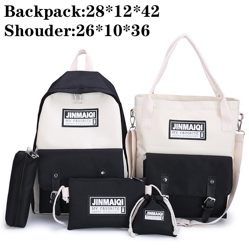 Mode Vrouwen Rugzakken 4 Set Schooltassen Gemengde Kleur Grote Capaciteit College School Rugzak Voor Tiener Meisje Schoudertas: Black