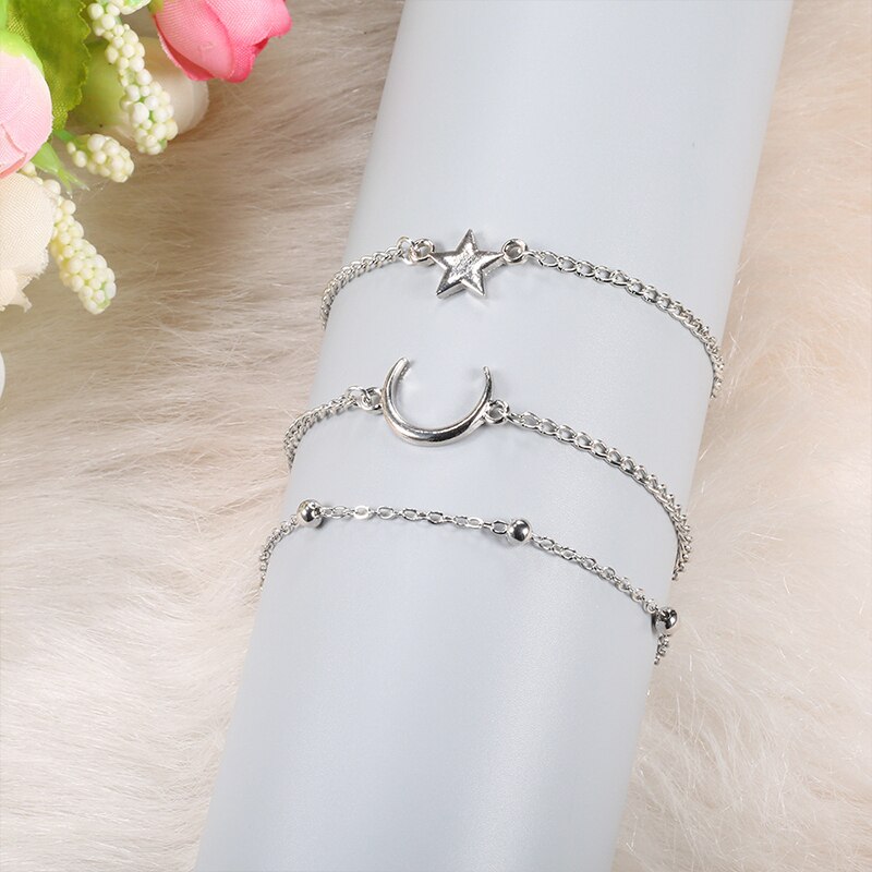 3-stück Einfache Sterne Mond Perle Metall Armbinde einstellen charmant frauen Hochzeit Silber Farbe Armbinde Mädchen Partei schmuck