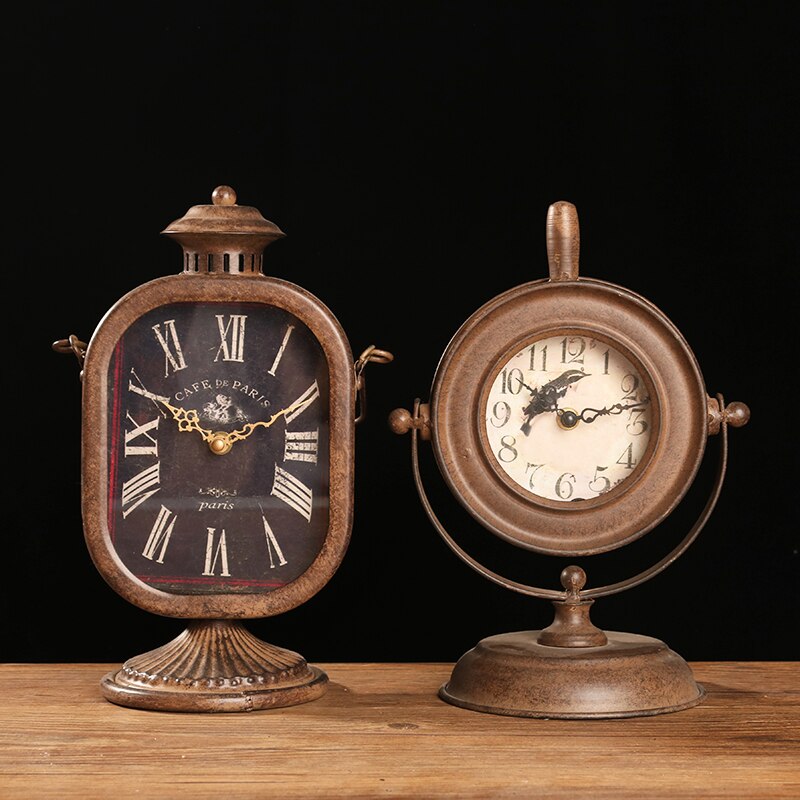 Retro Wrought Iron Desk Clock Home Desktop Distressed Pendulum Clocks Living Room Clocks and Clocks Home Furnishings