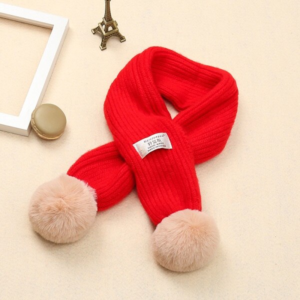 Wiosenne dziewczynki z miękkiej dzianiny szale z pomponami jesienno-zimowa nowe chłopięce dziewczęce kołnierze na szyję dla dzieci ciepłe dziecięce apaszki: czerwony Scarf