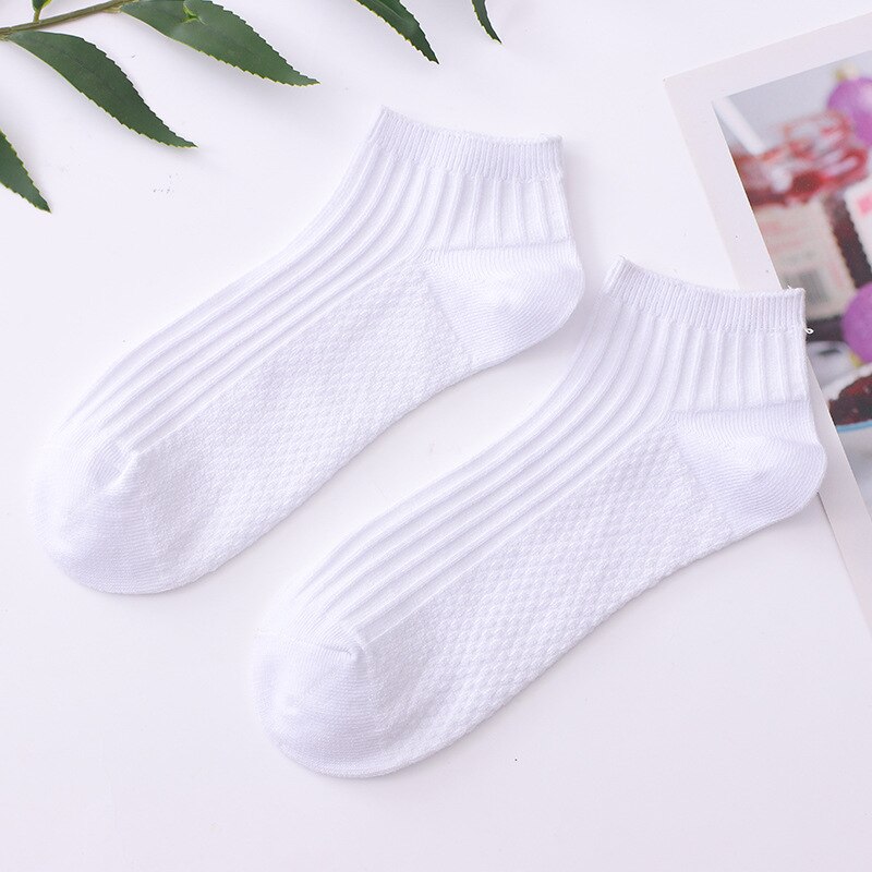 10 Pairs Men Boat Socks Cotton Breathable Short Sock Solid Color Black White Grey Sweat Sports Cycling Socks: white