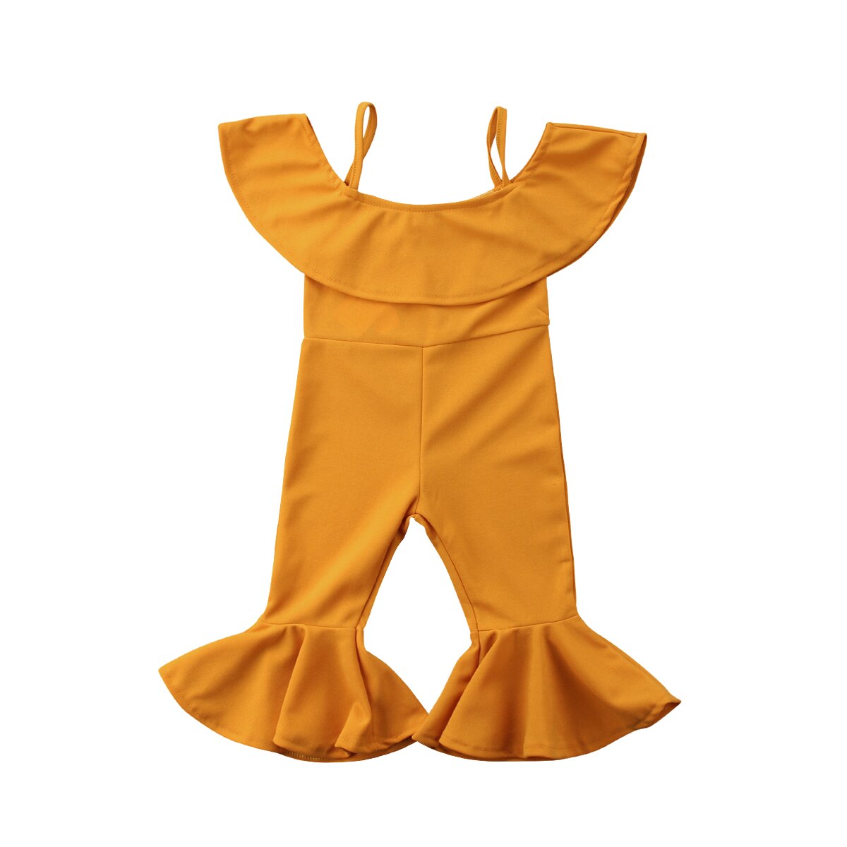 Emmababy Del Bambino Della Ragazza Giallo Aderente Elastico Tute E Salopette Tuta 1-6Y Bambini Dei Capretti di Estate Off Spalla Bell Bottom Pantaloni Abiti: 5T