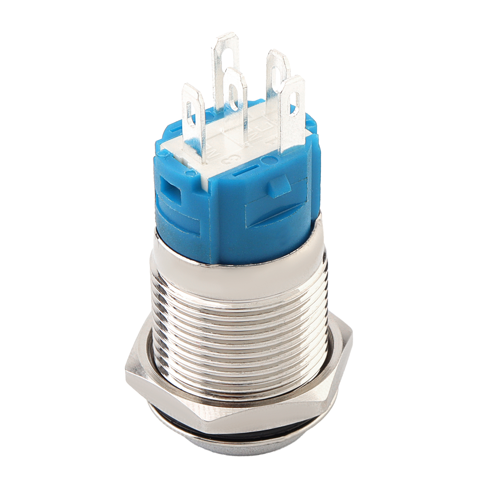 Interruptor de botón momentáneo con luz LED azul de 16mm y 12V para automóvil con arnés de enchufe trasero, interruptor de botón de bocina de altavoz de 5 pines