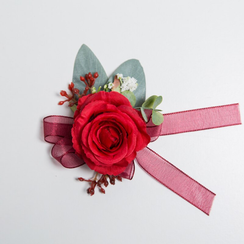 Janevini rød rose brud brudgom boutonniere jakkesæt brudgom blomst brudepige forlovere håndled blomster bryllup corsages noivo casamento