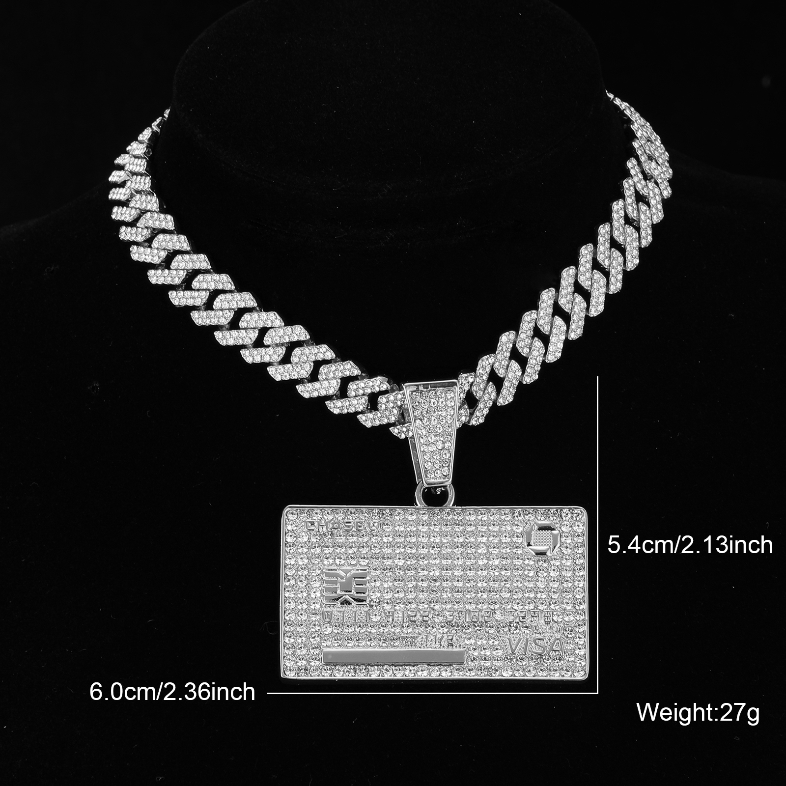 D & Z-colgante de tarjeta de crédito con diamantes de imitación de 13mm, cadena cubana de Miami, hip hop, collares ostentosos, joyería de para hombre: 60 cm / Cobalto violeta