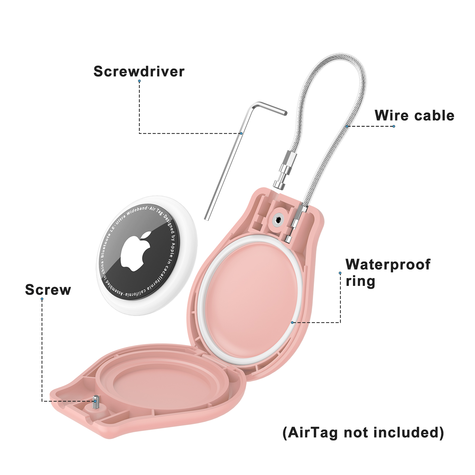 Für Apple AirTags Hülle Schlüsselanhängerhalter mit Drahtkabel 360-Grad-Schutzhülle für Gepäck, Rucksack, Schlüssel, Haustiere, AirTag-Halter