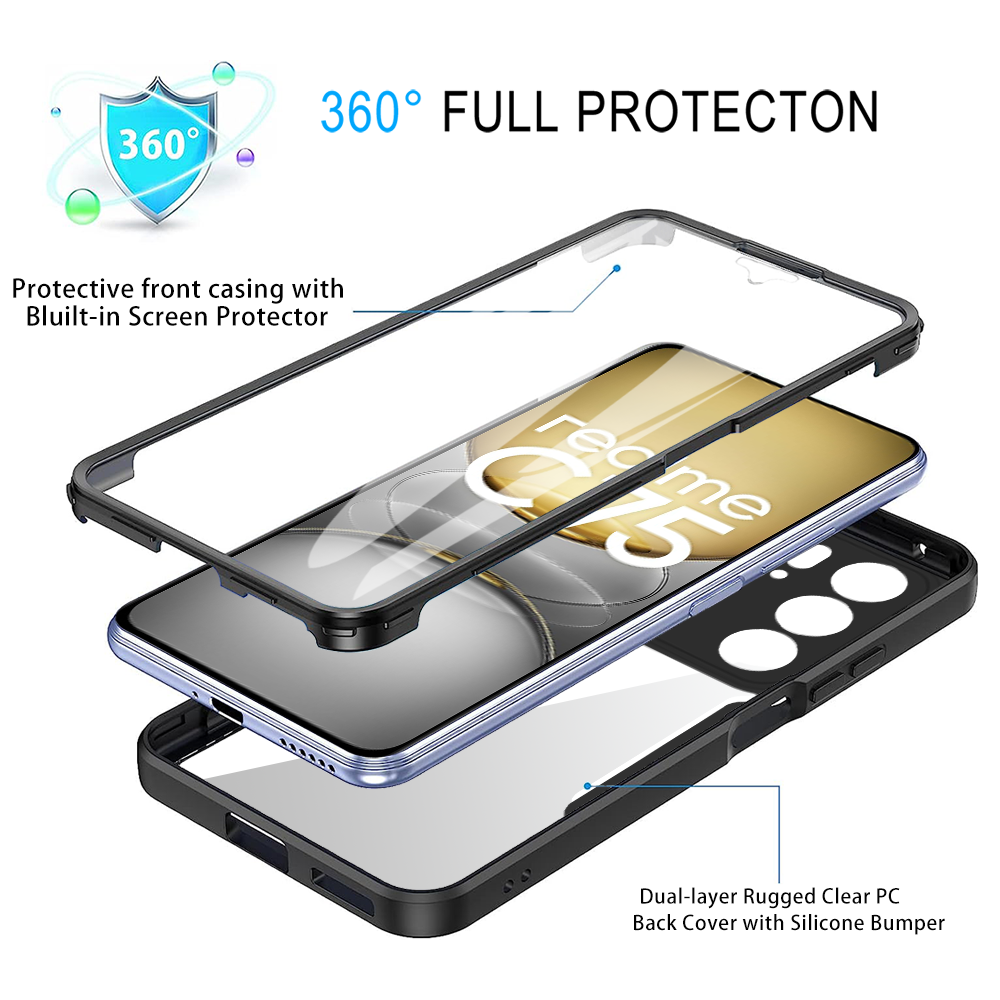 etui na Realme C75 4G, pełna ochrona 360, przezroczyste etui na telefon Realme C75 C 75 RealmeC75 z silikonowym bumperem