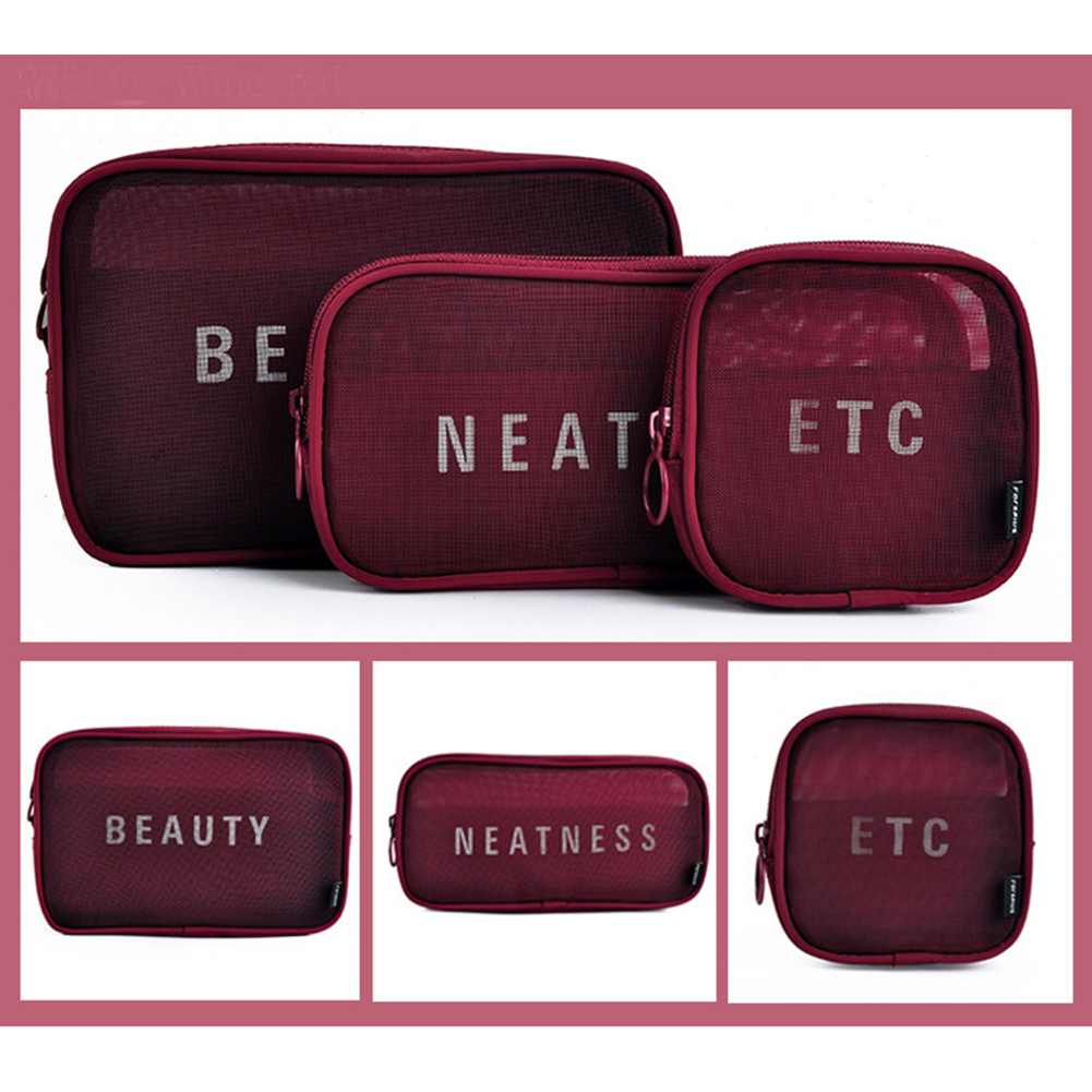 Travel Cosmetic Bag Women Men Zipper Make Up Transparent Makeup Case Organizer Storage Pouch Grids Toiletry Beauty Wash Kit Bags: Burgundy / L