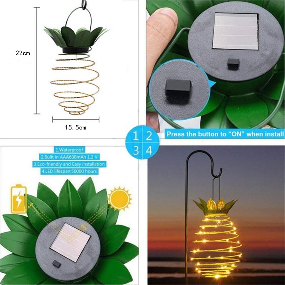 Led Solar Ananas Tuin Verlichting Outdoor Solar Opknoping Licht Waterdichte Wandlamp Fairy Night Lights Ijzerdraad Art Home Decor