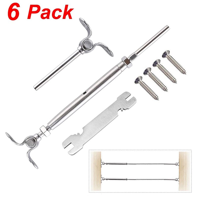 6 Pack T316 Stainless Steel Cable Railing Kits Fit 1/8Inch Stainless Steel Wire Rope Cable for Cable Railing Systems