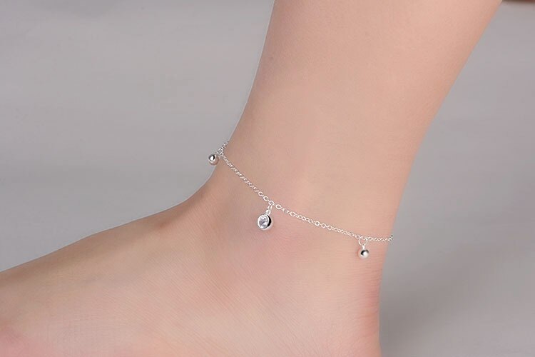 Meisjes Zilver 925 Enkelbanden Sieraden Crystal Ronde Vrouwelijke Enkelband Voor Vrouwen Accessoires Trendy Prinses Enkelbandje