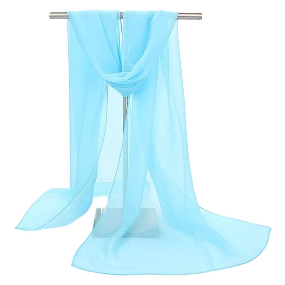 Lenço de chiffon para mulheres, elegante xale longo, cor sólida, chiffon, hijab, verão, proteção solar, lenços de praia
