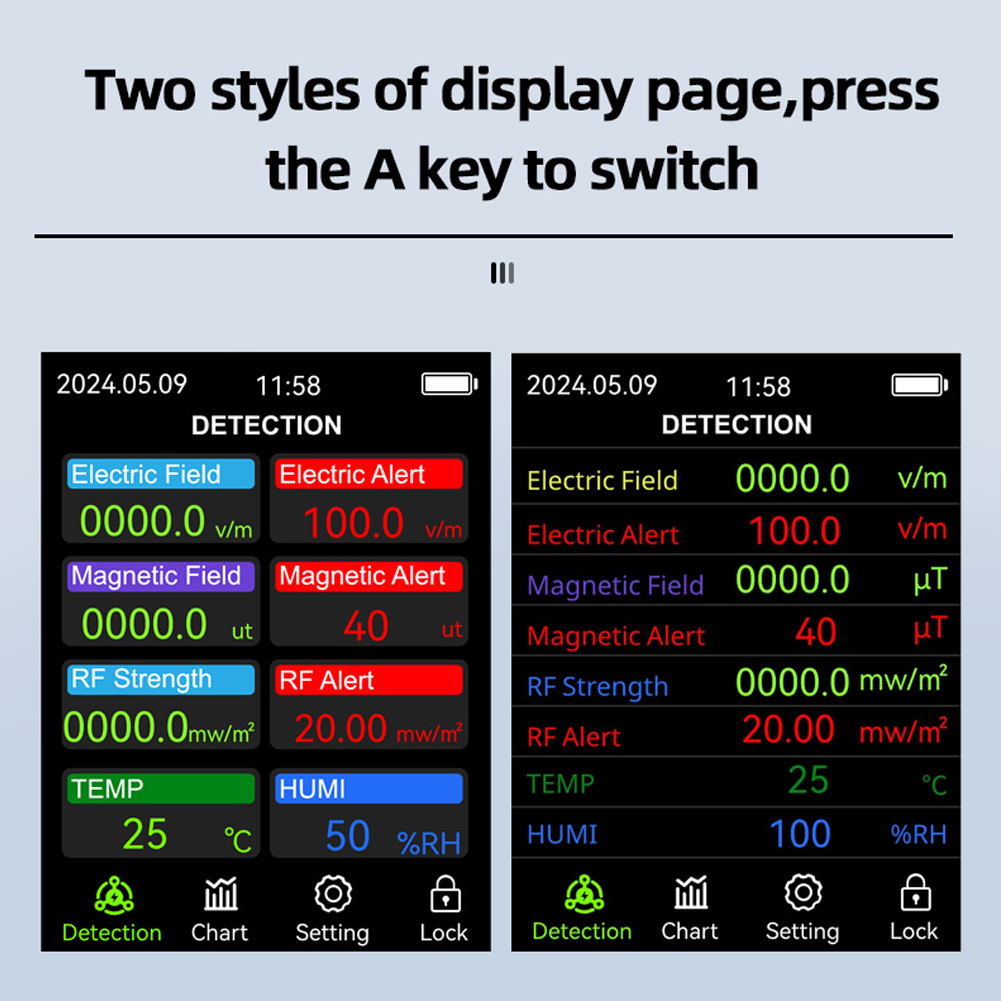 VT-ER3 5 em 1 detector de radiação eletromagnética abrangente testador de umidade e temperatura de campo elétrico de radiofrequência