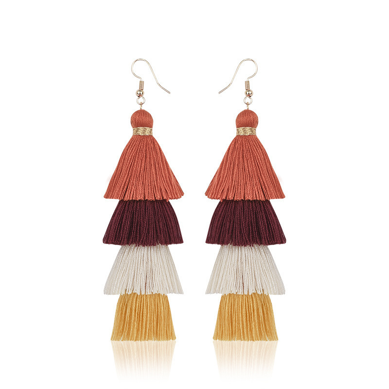 Bohemian 4 Gelaagde Kwastje Oorbellen Voor Vrouwen Etnische Lange Fringe Multi kleur Verklaring Dangle Earring Meisjesschoenen Sieraden: Black Gun Plated
