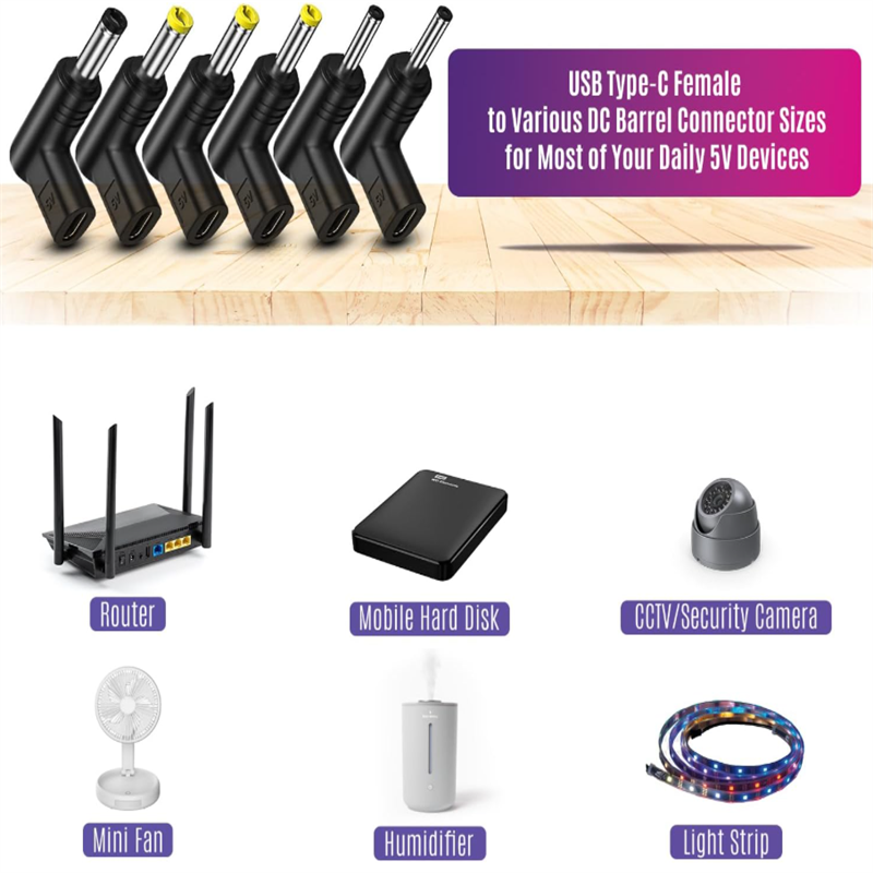 adapter USB rodzaj-C na złącze zasilania DC 5V, żeńskie USB-C na męskie złącze DC robić routera, oświetlenia doprowadziło i głośnika