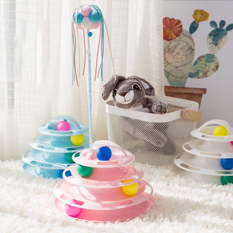 Four Levels pet cat toy Tower Tracks Disc cat Intelligence Amusement triple pay disc cat toys ball Training Amusement plate