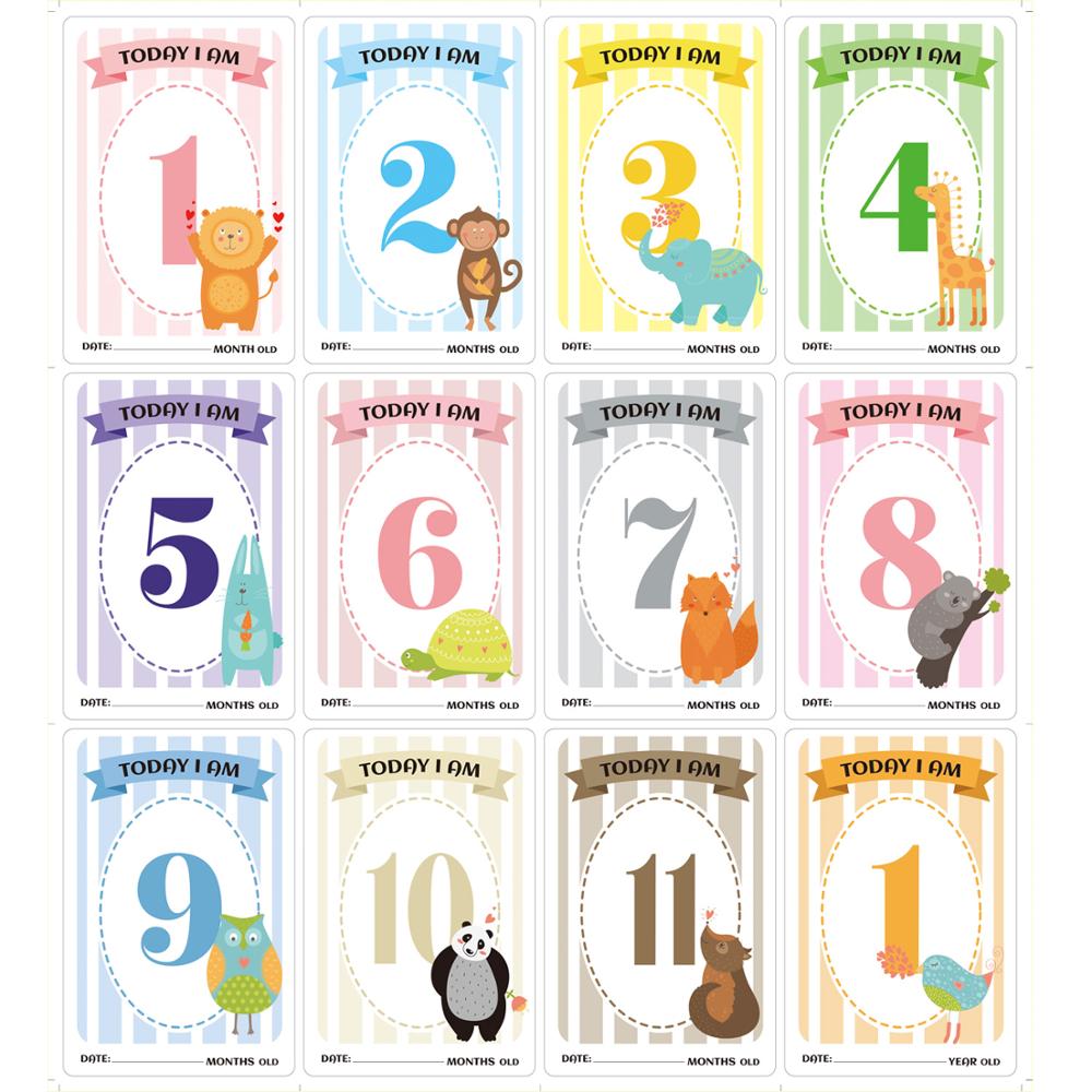 12 Pcs Mese Autoadesivo Del Bambino Fotografia Milestone Memorial Mensile Bambini Appena Nati Commemorative Numero di Carta Foto Puntelli Accessori: Giallo