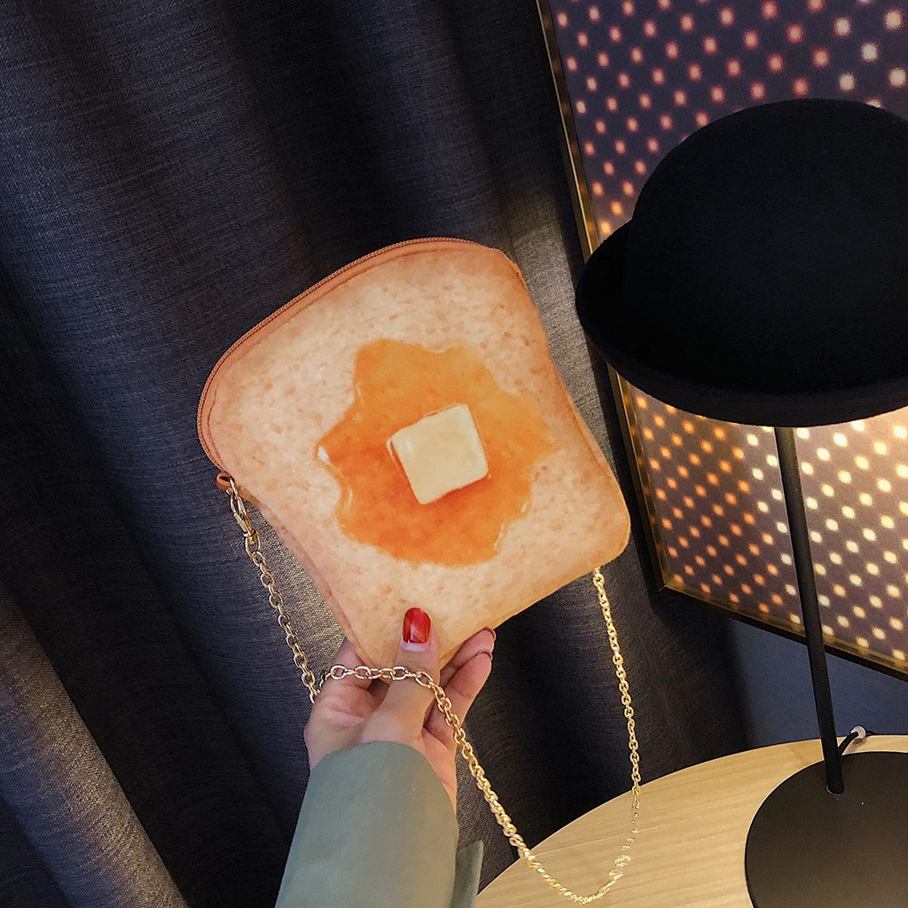 20 Mode Schoudertas Creatieve Stijl Dames Handtas Franse Toast Brood Afdrukken Keten Tas Leuke 3d Brood Messenger tas