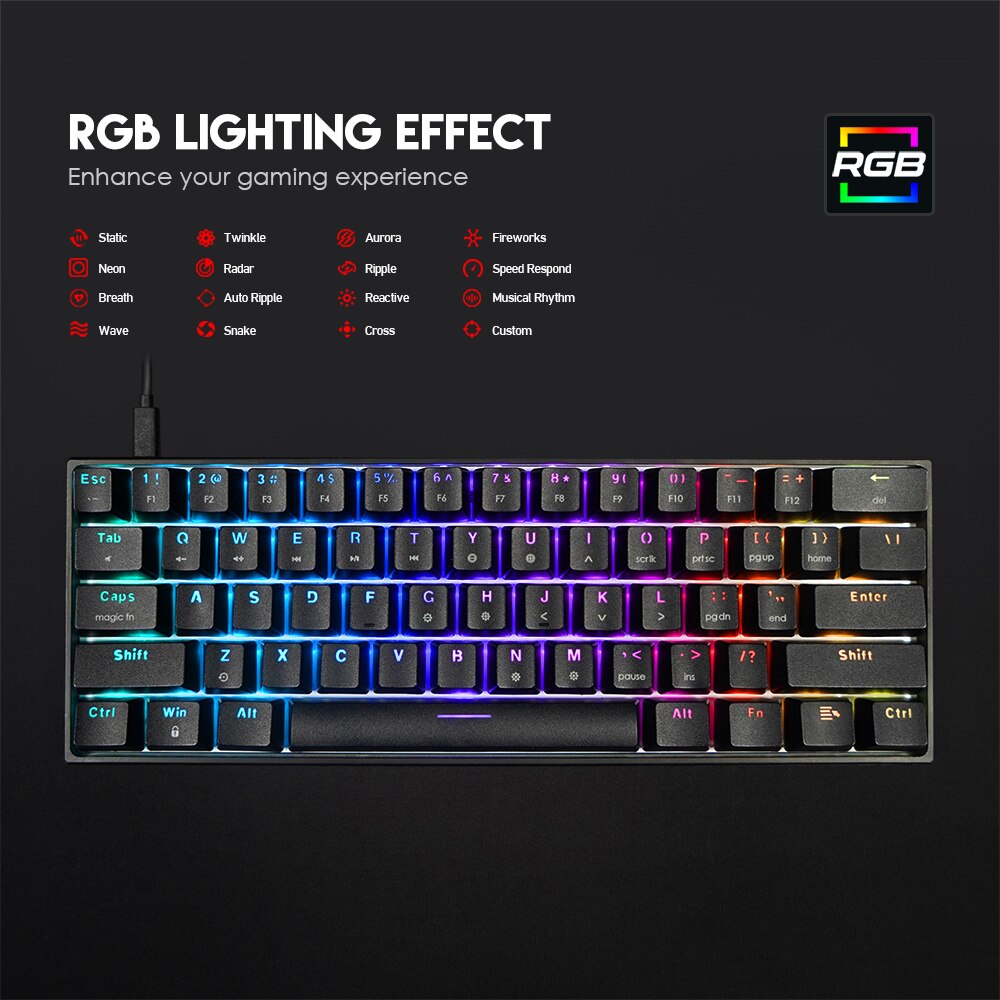 FANTECH MAXFIT61 Gaming Mechanical Keyboard USB Wired 61 keys with RGB Swappable Switches for PC Computer Gamer